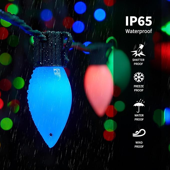 Smart C9 LED Christmas Lights Outdoor, 99FT 150 LED Vintage RGB String Lights with Bluetooth App Control, Music Sync, 105 Modes, IP65 Waterproof for Christmas, Party, Garden, Patio, Commercial Decor