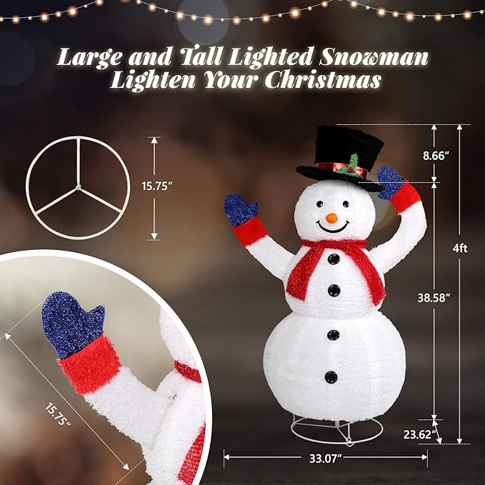 Outvita Outdoor Christmas Decorations 4ft Electric Snowman with Motor & 120 LED Lights, Lighted White Foldable Pop-up Snowman for Xmas Indoor and Outdoor Lawn Garden Yard Holiday Decor