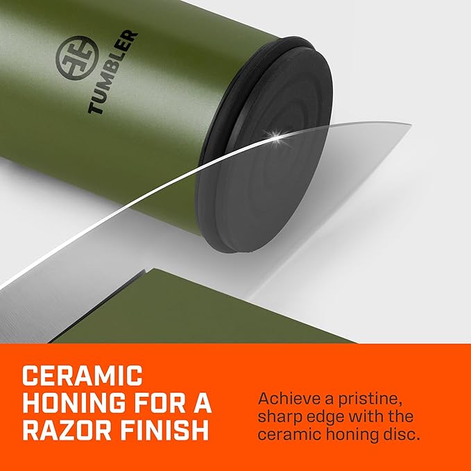 TUMBLER Pro Rolling Knife Sharpener™ - Knife Sharpening Made Easy - Sharpening Kit with Removable Disc System - Includes 4-Layer Diamond Sharpening Disc & EdgeBoost Ceramic Disc (Forest Green)