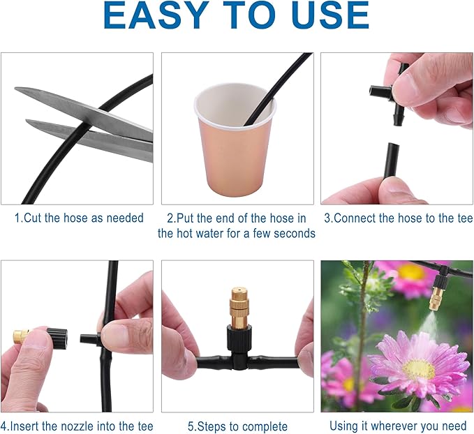Mornajina 40Pcs Three-Way Atomizing Nozzle with Drip Irrigation Connector for 1/4 inch Drip Irrigation Tubing, Micro Spray Drip Irrigation Emitters, Adjustable Sprinkler Drip Irrigation Mister Kit