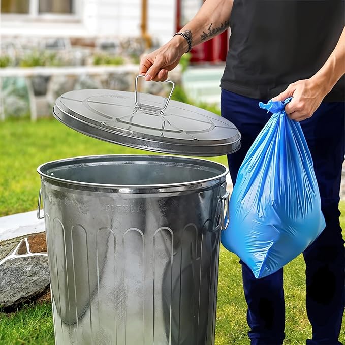 Plexon 20 Gallon Metal Trash Can with Lid Outdoor Galvanized Steel Large Garbage Can, 6 Pack