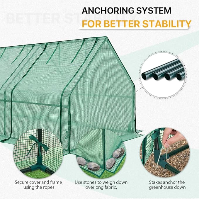 EAGLE PEAK Tunnel Greenhouse Garden Green House with Roll-Up Zipper Doors, Portable 96"x36"x36", Clear/Green PE Cover