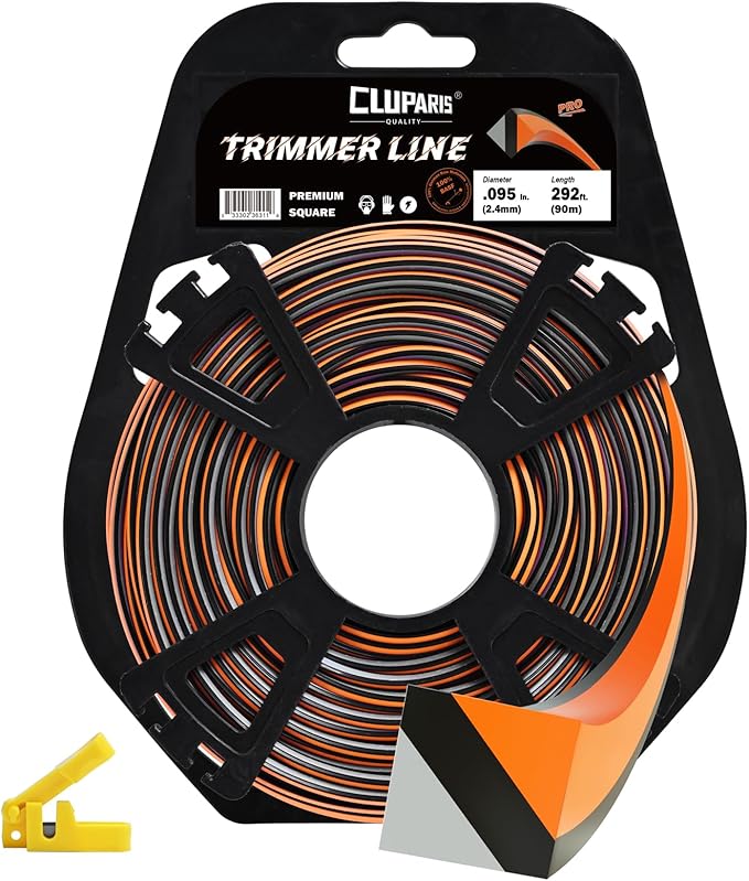 Cluparis 292-Feet Super Heavy Duty Trimmer Line .095-Inch-by-1-Pound Square Pro Trimmer Line Bulk 3-Component Tri-Extrusion Weed Eater String with Super Line Cutter