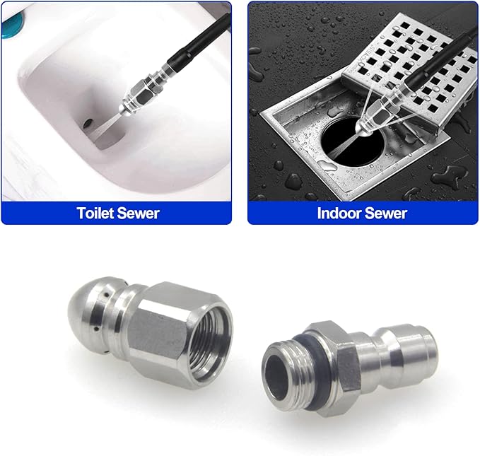 Pressure Washer Sewer Jetter Nozzle with Stainless Steel, Mini Compact Durable Sewer Jet Nozzle,Pressure Drain Jetter Hose Nozzle,1/4'' Quickly Connector, 5000 PSI (1 set)