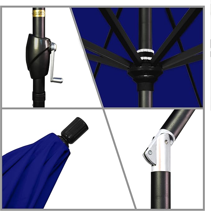California Umbrella 9' Rd Pacific Trail Series Aluminum Patio Umbrella, Crank Lift, Push Button Tilt, Black Finish, Sunbrella True Blue Fabric