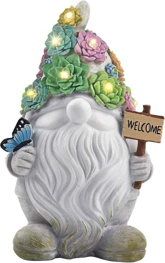 BAYN Gnome Garden Statues Outdoor Decor, Solar Gnome Figurines Lights for Garden Decoration Yard Art Gifts with 10 Warm White LEDs