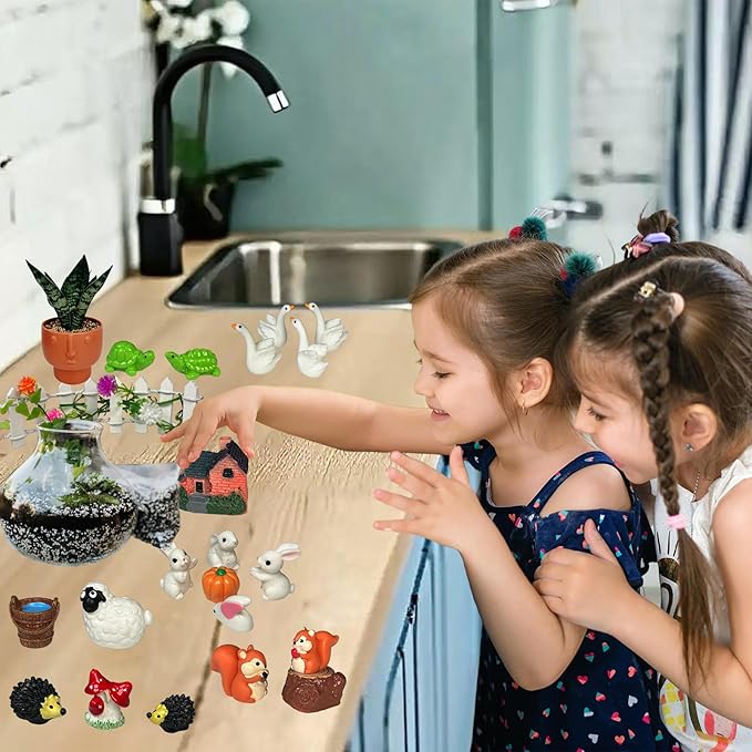 Mini Fairy Garden Accessories 103 PCS Mini Resin Animals for Terrarium Decor Bulk Miniature Garden Accessories for Potted Landscape and Dollhouse Fairy Garden Kit for Outdoor Decor