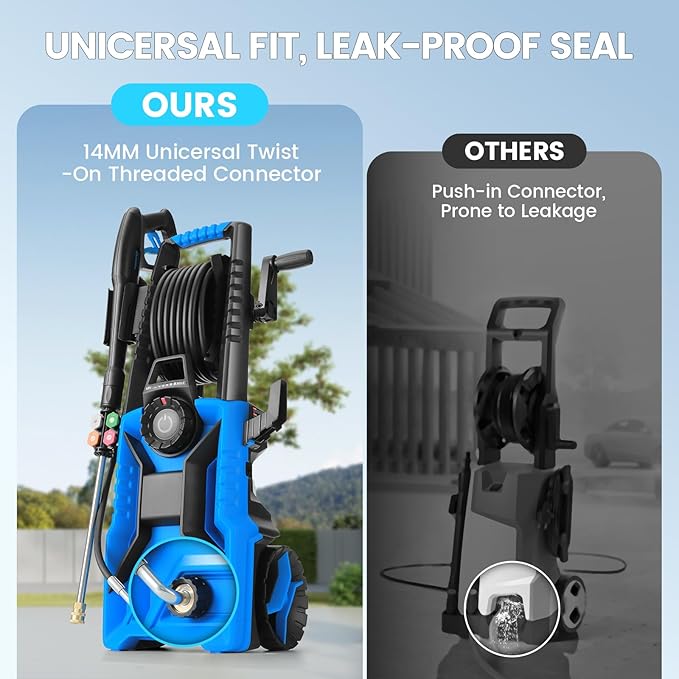 5000 PSI Adjustable Pressure Cleaner, 2025 New Power Cleaner Pressure Adjustable (2500PSI-5000PSI) with 33ft Pressure Hose, 4 Nozzle and Detergent Tank for Cars, Upgraded Blue