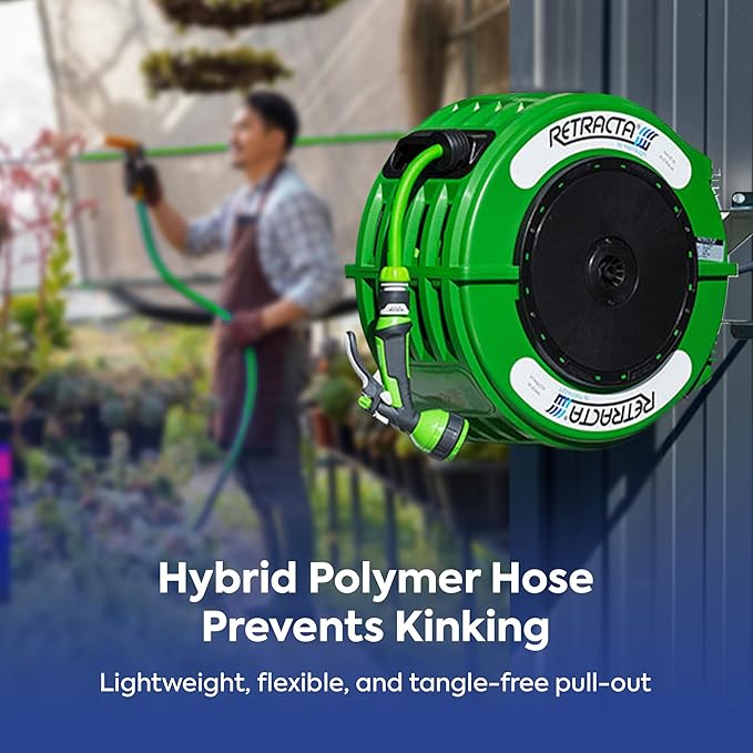 Macnaught Retractable Garden Hose Reel, 60 Ft Water Hose Reel Heavy Duty Retractable Hose with Metal 180° Swivel Rotation Bracket for Wall Mount - Green