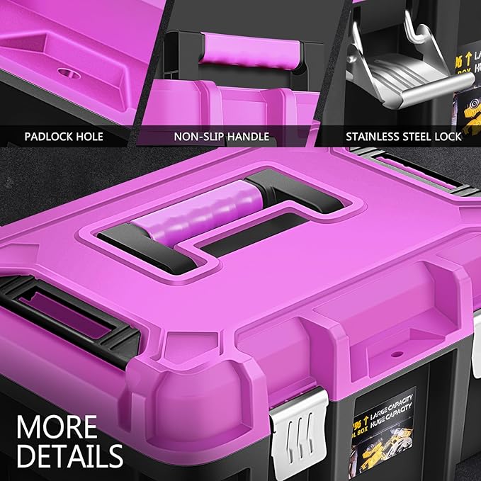 ‎DNA MOTORING 2pcs Tool Boxes Set - Lockable Organizer Storage Portable Toolbox with Removable Tray for Workshop Garage & Household, Large Capacity, TOOLS-00310-PR