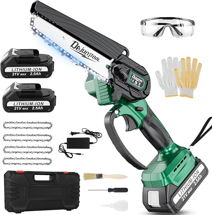 Mini Chainsaw Cordless Battery Powered, 6 Inch Small Electric Chainsaw Brushless, Handheld Pruning Chain Saw for Wood Tree Branches, 4 Chains, 2x 2500 mAh Battery, Garden Tools Christmas Gifts for Dad