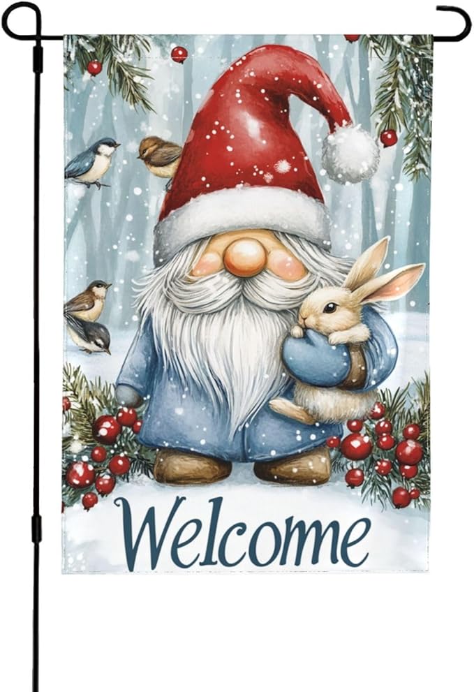 Christmas Gnome Garden Flag Vertical Double Sided Outdoor Yard Flags 12.5x18 Inch Burlap Banners Vertical Double Sided for Outdoor Decor Lawn