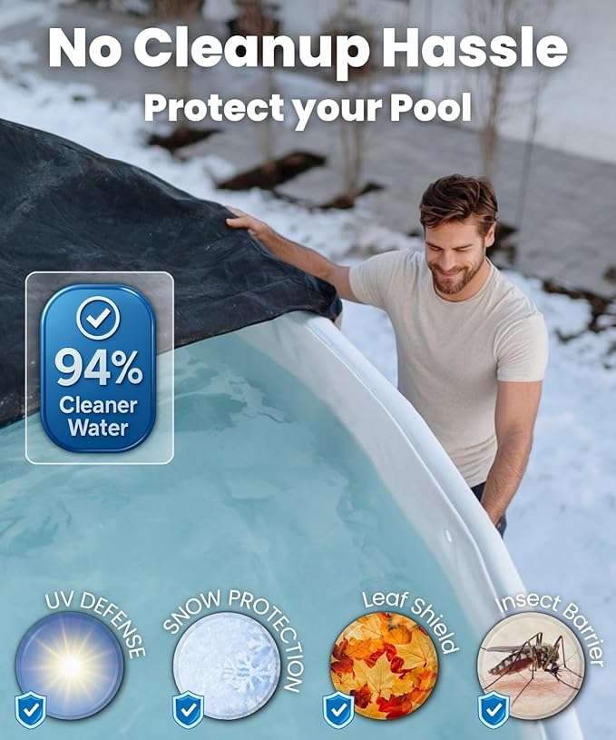 21 Foot Round Winter Pool Cover with Strong-Hold System | Triple-Layer 21 Ft Pool Covers for Above Ground Pools | 2-in-1 Swimming Pool Cover for Winter & Summer | Cold & UV Resistant 21Ft Poolcover