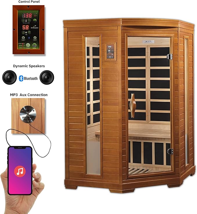 Dynamic Hemming 2 Person Infrared Corner Sauna for Home, Low EMF Indoor Saunas Full Size Indoor Personal Spa 49" x 48" x 76"