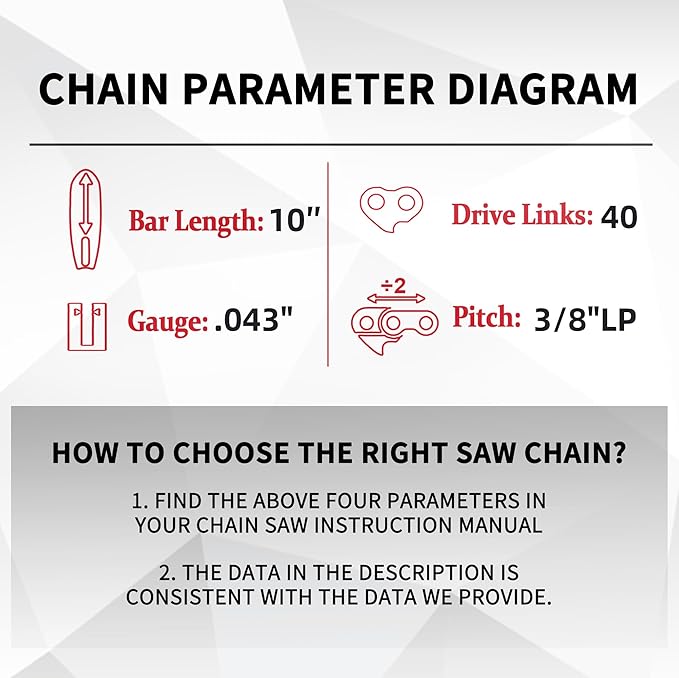 E & S 3 Pack 10 Inch Chainsaw Chain 3/8" LP Pitch .043" Gauge 40 Drive Links Semi-Chisel Chain Saw Chains for Husqvarna, Poulan, Craftsman, Greenworks and More Chainsaw Brands