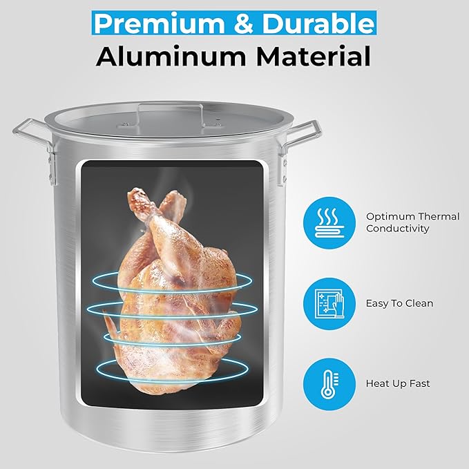 30 Qt Aluminium Stock Pot Kit – Turkey Fryer Pot With Lid, Lifting Hook, Stand & Thermometer – Large Deep Fryer For Frying, Seafood Boiling & Outdoor Cooking