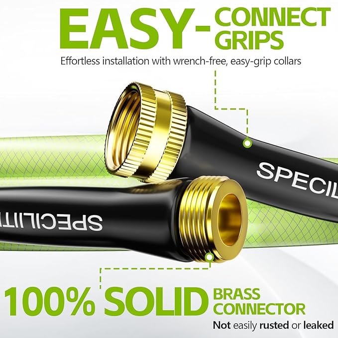 SPECILITE Flexible Garden Water Hose 75 Ft, Heavy Duty, Lightweight and Leak-Proof Pipe× 1/2 In, 3/4" Brass Swivel Fittings,Burst 600 PSI, Non-Expandable, Kink-Proof, For Car, Yard, Outdoor, Lawn