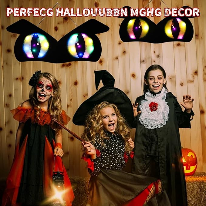 Halloween Decorations Spooky Eyes Lights - 21 Inch Large Wooden Window Eye Lights with 8 Color Modes for Halloween Decor Indoor Home,Wall,Window,Trees (Style - D)