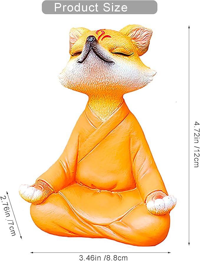 Meditating Buddha Fox Statue Resin Zen Animal Sculpture Yoga Figurine Indoor Outdoor Fengshui Decor for Patio Garden Yard Lawn Tabletop Planter Ponds Pot Bookshelf Ornaments Gifts Orange
