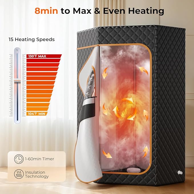 Portable Sauna Box, Steam Sauna Portable Sauna for Home, Sauna Tent with 3L 1200W Steamer, Folding Chair, 15 Heating Speeds for Personal Indoor Sauna-Black