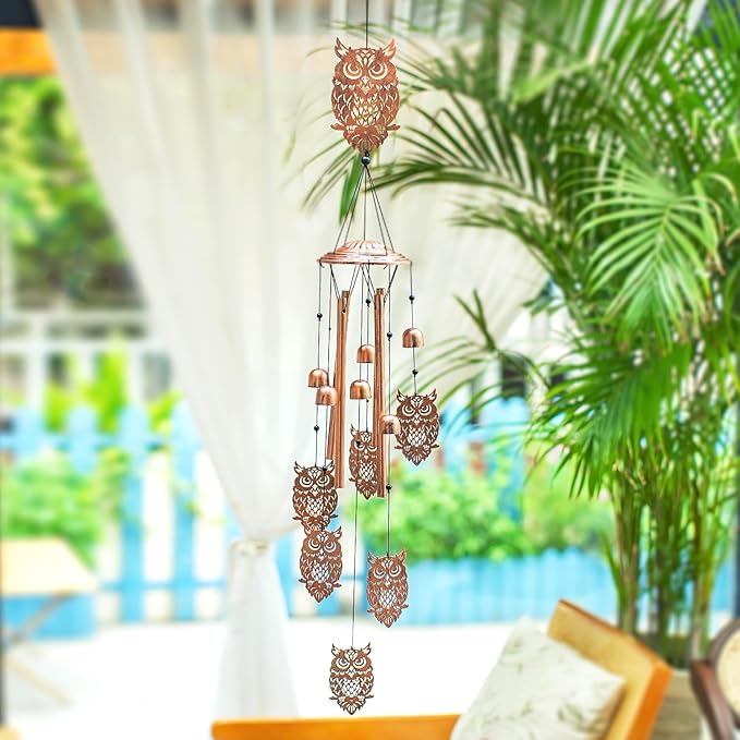 Owl Wind Chimes Outdoor Owl Gifts for Women/Men/Mom/Wife/Grandma Birthday Gifts Memorial Gift Metal WindChimes for Outside/Indoors, Lawn, Patio, Home, Porch, Yard Decor, Garden Decorations