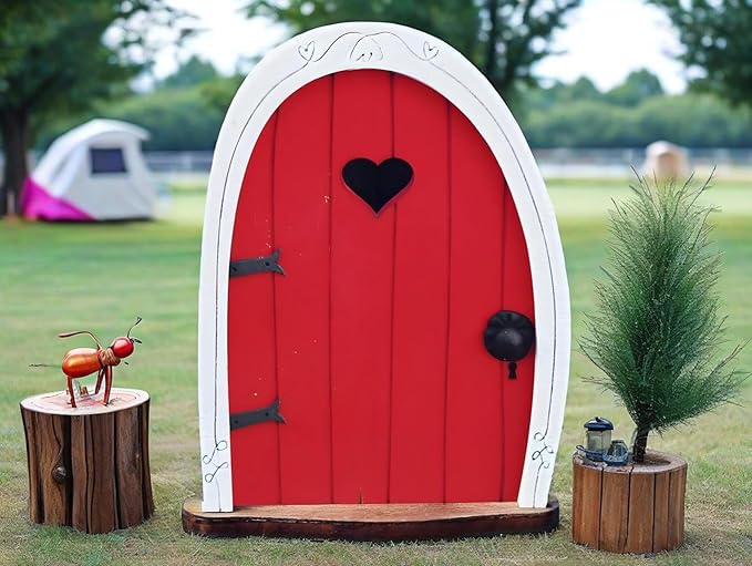 Red Streak Whimsical Miniature Fairy Door - Handcrafted 3D Mini Woodland Portal Tree Accessory for DIY Garden Landscapes, Terrarium Decor & Collector's Fantasy Displays