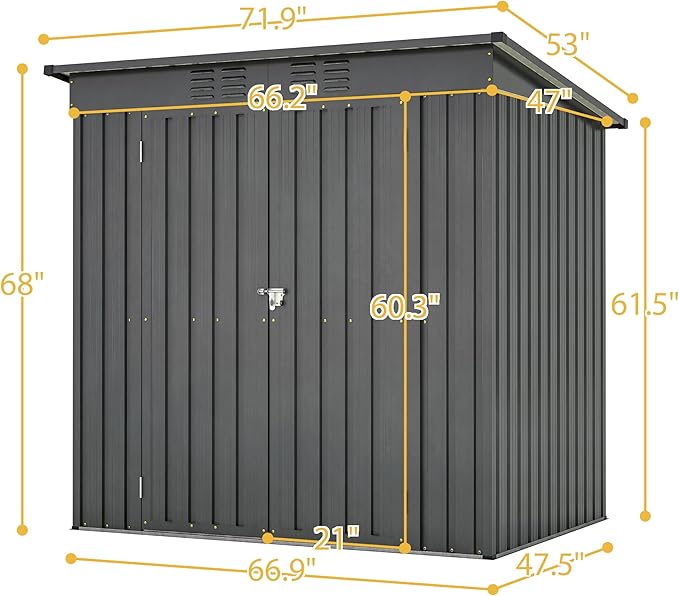 6x4 FT Outdoor Storage Shed, Metal Garden Shed with Frame Floor, Outside Tool Shed with Lockable Hinged Doors, Waterproof Storage Building with Sloped Roof for Backyard, Patio, Lawn, Black
