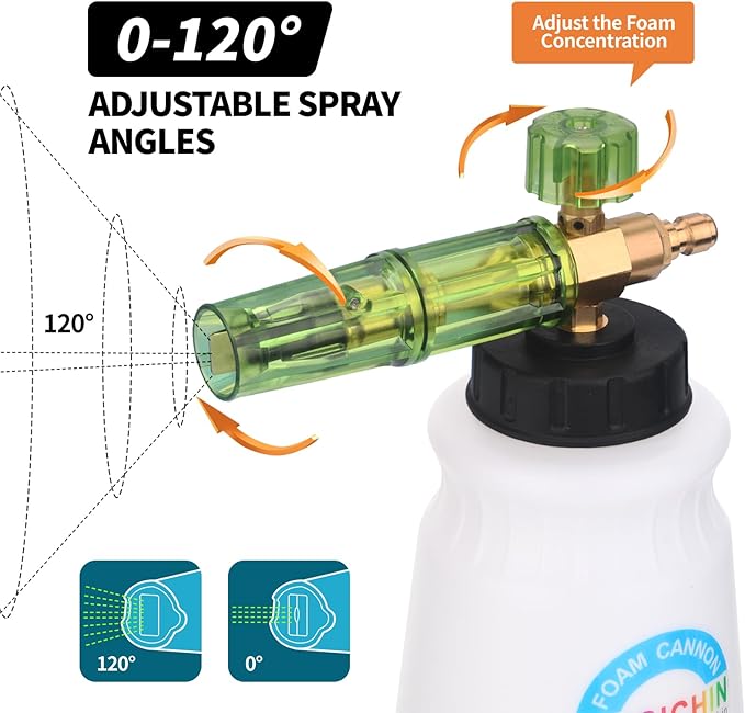 DUSICHIN Foam Cannon for Pressure Washer Wide Neck Car Wash Snow Soap Dispenser for Car Washing with 1/4 Inch Quick Connector, Additional 1.04 mm Orifice Nozzle DUS2601