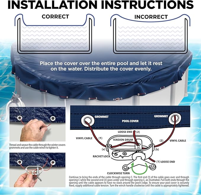 18 ft Round Pool Cover for Above Ground Pools, Above Ground Pool Cover, Swimming Pool Cover, Winter Pool Cover, Keeps Out Debris, Cold and UV Resistant, Supreme Mesh, Navy Blue
