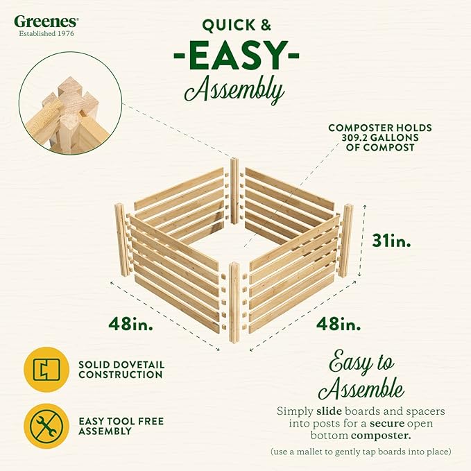 Greenes Fence Cedar Wood Composter, 48" L x 48" W x 31" H / 309.17 gallons - Made in USA with North American Cedar