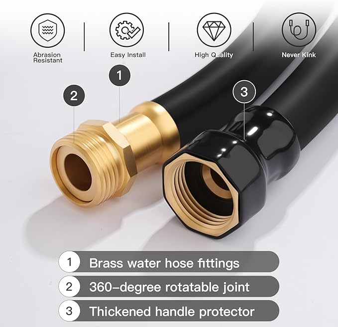 Garden Hose 5/8" x 100ft - Heavy Duty Rubber Water Hose 600 PSI Burst Pressure, No Kink & Durable Flexible Hose for Yard, Car Wash, Pets Black