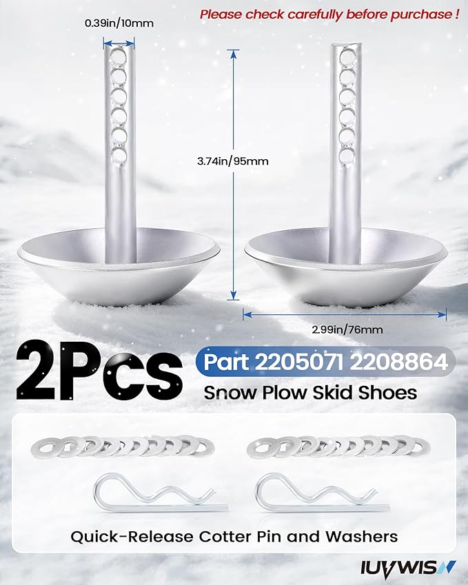 2-Pack Snow Plow Skid Shoes 2205071 2208864 Replacement Part for ATV UTV RZR Sportsman ACE General Snowplow Non-Slip Skid Feet with Quick Release Lock Pin and Washers