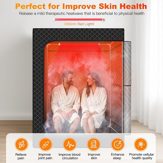 Infrared 2 Person Sauna for Home, 660nm Red Light Portable Steam Sauna, 5-Layer Waterproof Quick Heat and Steamy, Saunas Tent for Gym/Pilates/Garage, Hot Tub, 5.9' x 4.1' x 3.0'
