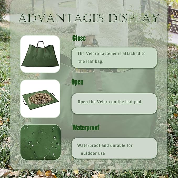 Reusable Yard Waste Bags, Leaf Bags with Handles 600D Oxford Cloth Leaf Collector Foldable Waste Container Lawn Leaf Pick Up Tools Portable, 45.27x22.75 (inch)