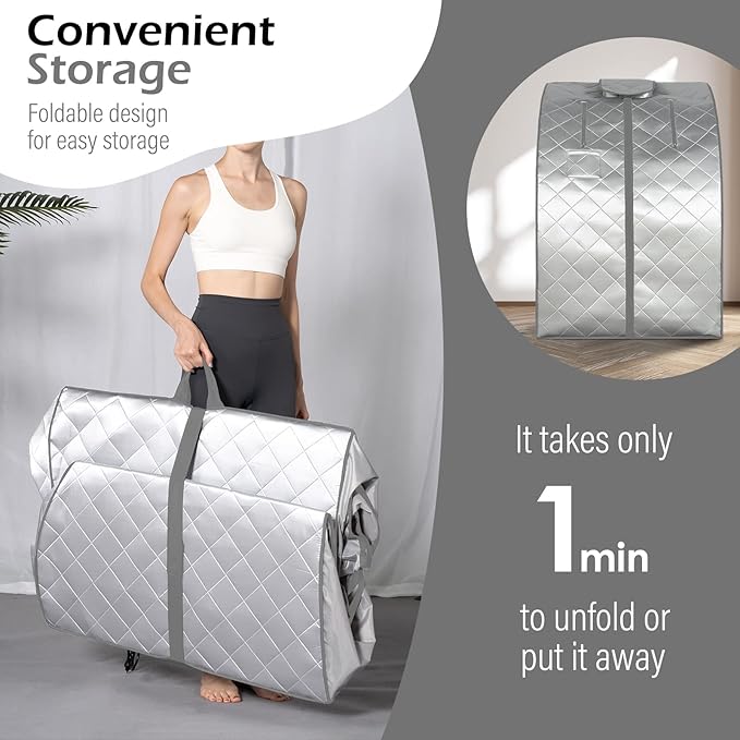 Portable Far Infrared Sauna for Home, Personal Sauna Spa for Relaxtion & Detox at Home, 1 Person Full Body Sauna Tent with Separate Heating Foot Pad & Foldable Chair (L 27.6’’ x W 31.5’’ x H 37.8’’)