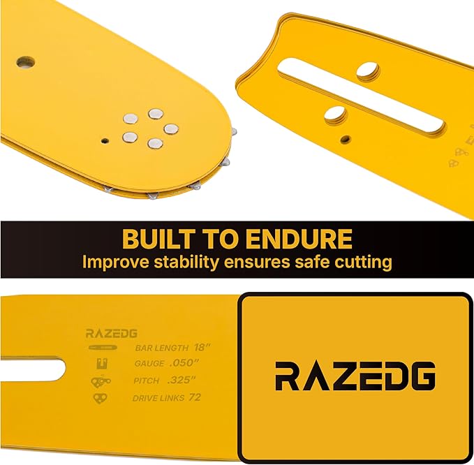 RazEdg18 Inch Chainsaw Bar and Chain Combo, .325" Pitch, 050" Gauge, 72 Drive Links Fits Husqvarna 435, 440, 545, 345, 350, 51, 55 RANCHER, and 550XP (1 Bar + 3 Chains)