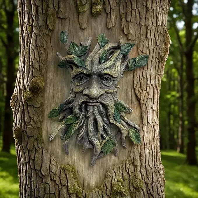 Tree Face Sculpture, Funny Greenery Old Man Tree Hugger Statue, Indoor & Outdoor Creative Props for Garden and Home,11.8" x 7.9" x 2.4"