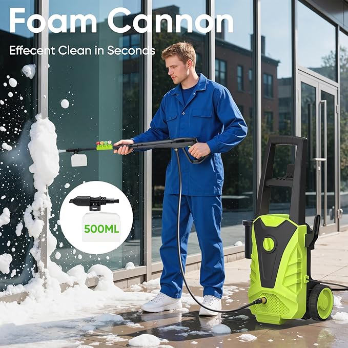 DUMOS Electric Pressure Washer, High Pressure Cleaning Machine with Foam Cannon, 2.0 GPM Power Washer with 5 Quick Connect Nozzles for Fences Decks Patios