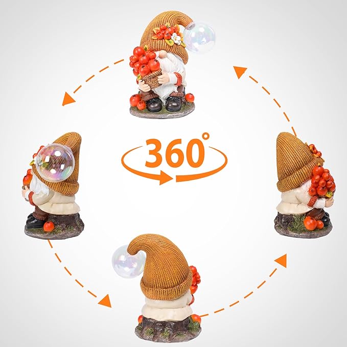 Bdor Fall Gnomes Garden Decor 7 Inch – Harvest Gnome Statue with LED Crackle Globe Lights, Autumn Yard Ornaments for Thanksgiving, Outdoor Lawn, Porch, Patio, Garden Decorations