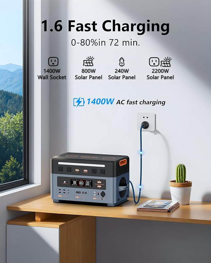 SCAL 2400W Power Station with 3x200W Solar Panels, 1872Wh Solar Generator with 4 AC Outlets (5000W Peak), 1.45H Full Charging, APP Control Battery Backup for Home, Camping