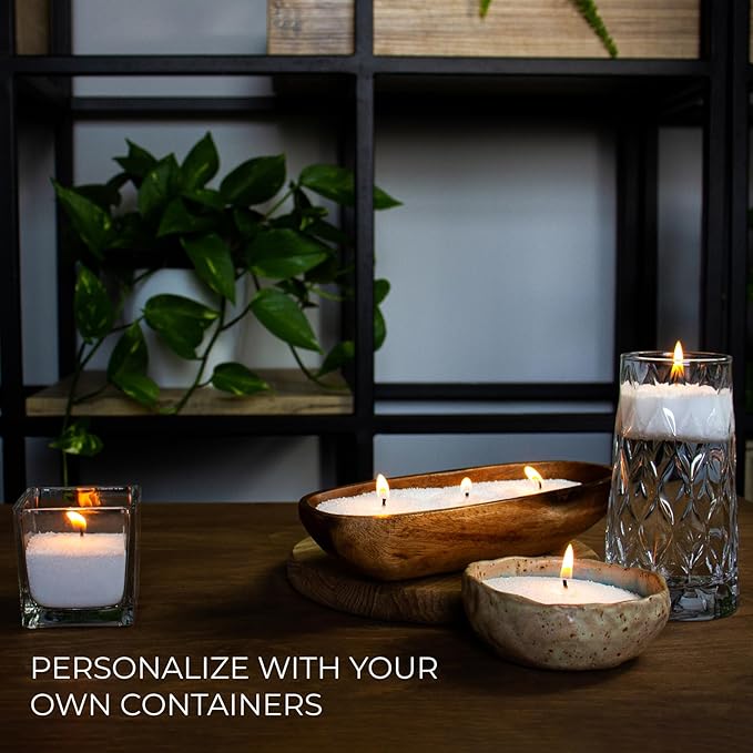 CANDWAX Pearled Candle Wax Sand 16 Oz (450g) - Gift Candle Powder - Plant-Based Smokeless Dripless Candle Unscented - Refillable Candle Pearls with 30 Wicks and a Reusable Glass Container