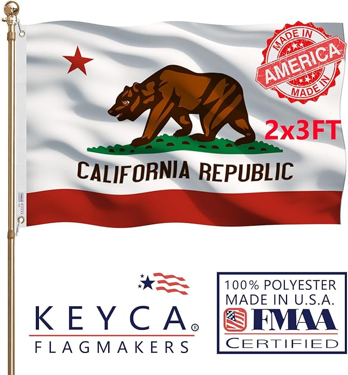 California Republic State Flag 2x3 FT Made in The USA-Heavy Duty Vibrant Colors Double Sided Cali CA Flag with 2 Brass Grommets for Home/Company/Indoor Outdoor Decoration