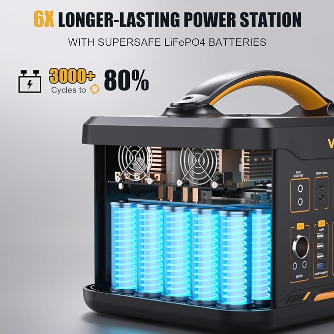 VTOMAN Jump 1500X Portable Power Station, 828Wh LiFePO4 (LFP) Battery, 1500W (3000W Peak) Solar Generator with Expandable Capacity, 3x Pure Sine Wave 1500W AC Outlets, 2xPD 100W, 3x Regulated 12V DC