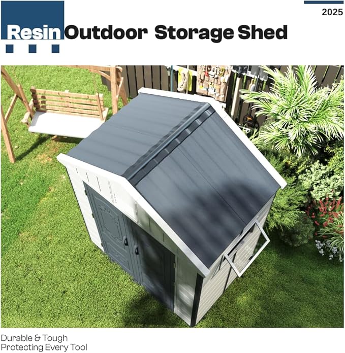 6x4 FT HDPE Resin Outdoor Storage Shed with Reinforced Floor, Injection-Molded Plastic Garden Bike Tool Shed, All-Weather Resistant, Lockable Doors & Window for Backyard Patio