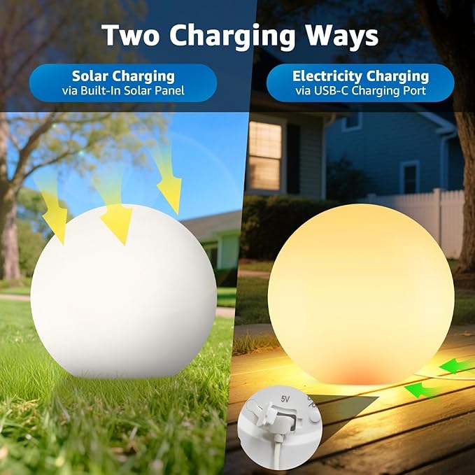 FUYO LED Ball Light, 16-inch Solar Light Up Pool Balls, Rechargeable & Remote Control Globe Lights 16 RGB Colors Mood Night Light, IP66 Water-Resistant Floating Light for Pool, Party, Pond - 1pcs
