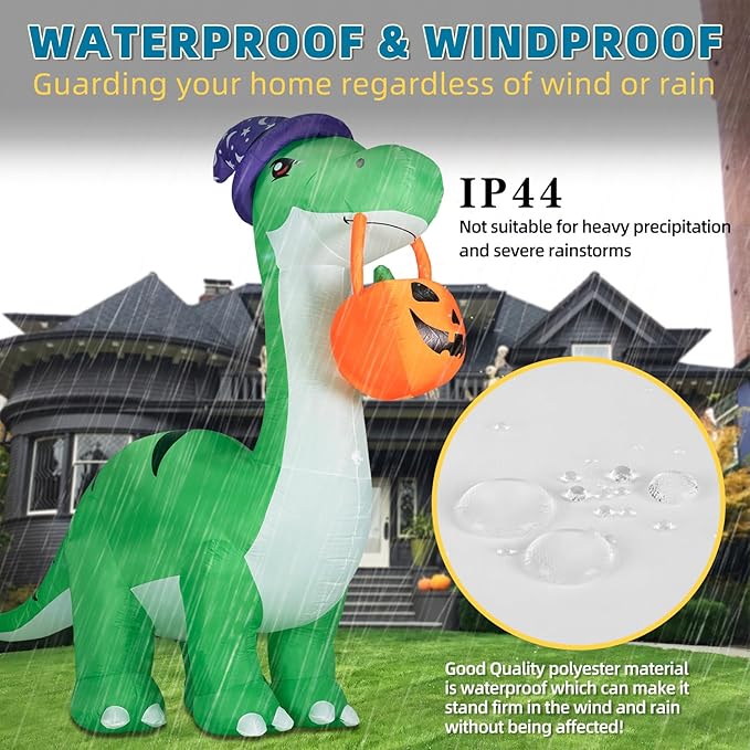 ININ 10FT Giant Halloween Inflatable Dinosaur Decorations Outdoor,Halloween Blow Up Yard Decorations Built-in LED Lights,Halloween Party Decor,for Yard/Lawn/Garden.