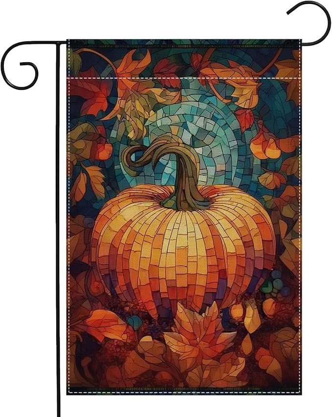 Garden Flags, Garden Flag, Stained Glass Style Pumpkin Maple Leaf Double-Sided Flags for Farmhouse Yard Outdoor Decoration-12 x 18inch (Pumpkin-4)
