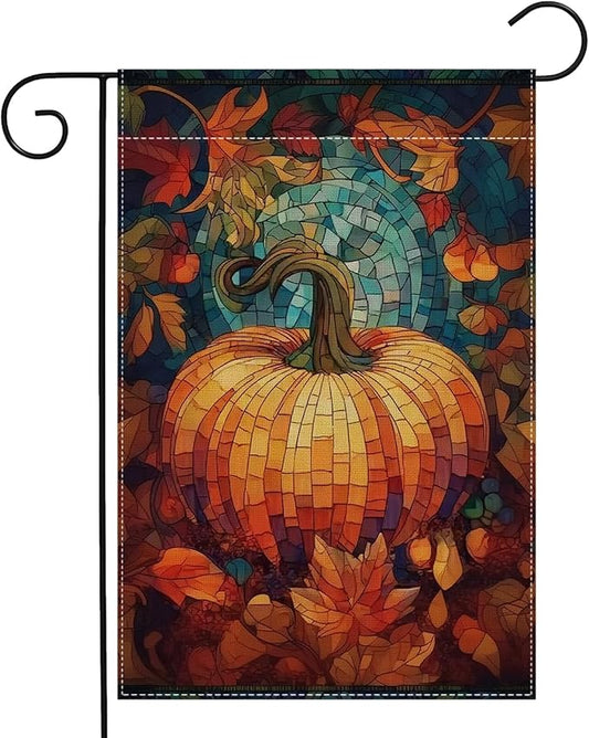 Garden Flags, Garden Flag, Stained Glass Style Pumpkin Maple Leaf Double-Sided Flags for Farmhouse Yard Outdoor Decoration-12 x 18inch (Pumpkin-4)