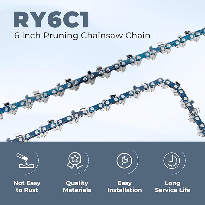 6" Pruning Chainsaw Chain Replacement for RYOBI P25013,P25013BTL 18V Pruning Chainsaw,RY6C1 Mini Saw Chain,38 Drive Links 0.043" Gauge 1/4" LP Pitch (3 Pack)