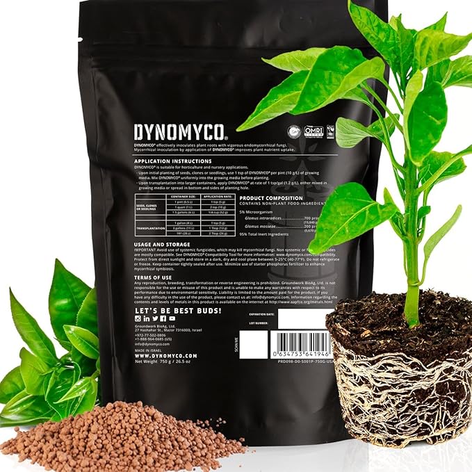 DYNOMYCO Mycorrhizal Inoculant - Plant Growth & Root Treatment, Concentrated Mycorrhiza Formula, Boosts Nutrient Uptake, Mycorrhizae Plant Food for Resilience & Fertilizer (750g / 26.50oz)